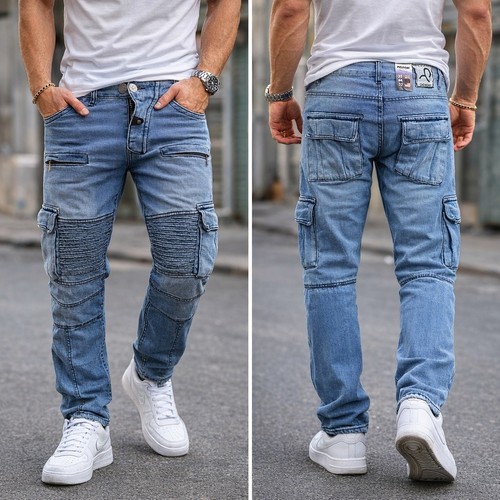 Jeans uomo biker cargo - , slim